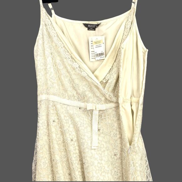 Lace Prom Party Dress S/M White Midi Rhinestone Bead Fairy Western Babydoll NWT - Picture 3 of 12